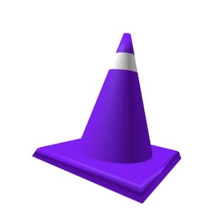 Könnte beinhalten: Ein violetter Verkehrskegel mit einem weißen Streifen. Der Kegel hat eine flache Basis.