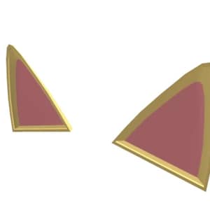 Könnte beinhalten: Ein Paar rosa Katzenohren mit goldener Umrandung. Die Ohren sind aus Filz und haben eine weiche, plüschige Textur.