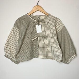 Mesa Workshop Timeless American Vintage Reworked/Repurposed Plaid/Check Cotton Tie Front Blouse