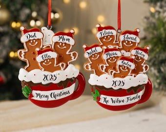 Personalized Gingerbread Family Christmas Ornament, Custom Resin Bauble