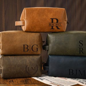 Trousse de voyage en cuir gravée, trousse de toilette en cuir personnalisée, cadeaux de garçons d'honneur, cadeau d'anniversaire, sac à dos en cuir pour homme, cadeau pour papa lui