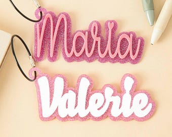 Llavero con nombre personalizado de dos colores - Llavero de mochila - Etiqueta con nombre - Llavero para bolso escolar infantil - Etiqueta para bolso de baño - Etiqueta para bolsa de pañales - Rellenos para bolsas de fiesta