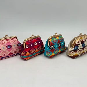 Monedero de piel sintética con estampado geométrico tribal – Cartera de cambio con cierre vintage