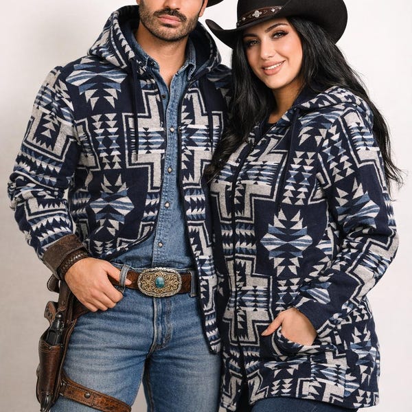Unisex Tribal Hooded Flannel Coat – Warm Fleece Lined