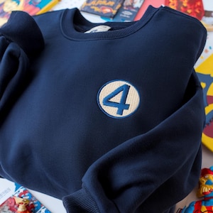 Embroidered Fantastic Four Sweatshirt, Marvel Superhero Crewneck, Retro 4 Logo Tee, Comic Book Fan Gift, Marvel Studio Shirt