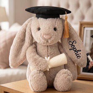 Custom Graduation Plushie, Class of 2026 Bunny, Monogrammed Grad Gift, Personalized Graduation Stuffed Animal, 2026 Senior Gift