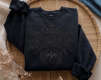 Embroidered Tone on Tone Basgiath War Collage Sweatshirt, Fourth Wing Sweatshirt, Violet Sorrengail, Xaden Riorson, Fantasy Book Dragon