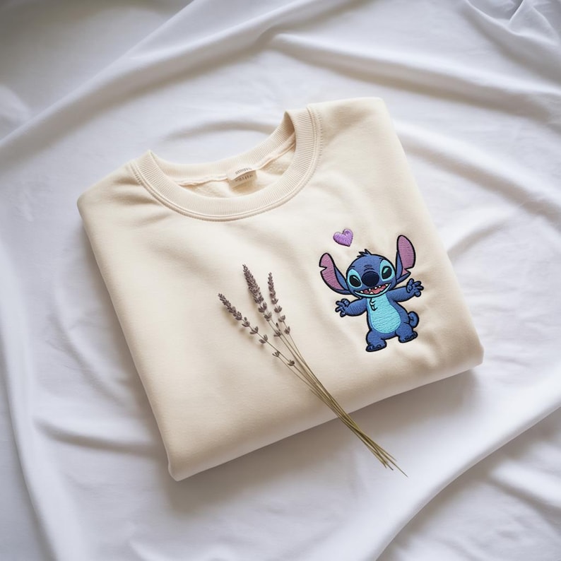 Stitch Love Embroidery Sweatshirt, Elilo and Stitch Sweatshirt, Disney ...