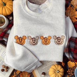 Halloween Pumpkin Mickey Embroidered Sweatshirt, Fall Disney Crewneck, Disney pooky Season Shirt,  Disney Trip Shirt, Disney Family Shirt
