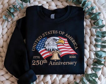Embroidered American 250th Anniversary Sweatshirt, USA 250th Shirt, Independence Day Shirt, USA 1776 Flag Sweatshirt, 1776-2026 Liberty Bell