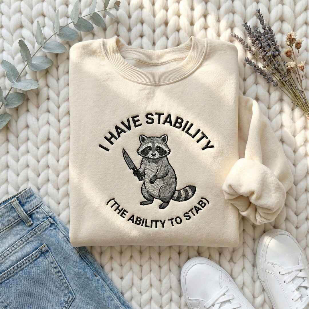 Embroidered I Have Stability Shirt, Funny Raccoon Meme Tee, Chaotic ...