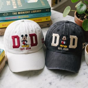 Personalized Mickey Mouse Dad Hat, Embroidered First Fathers Day Gift, Custom Est 2026 Disney Cap, New Dad Theme Park Trip Baseball Hat