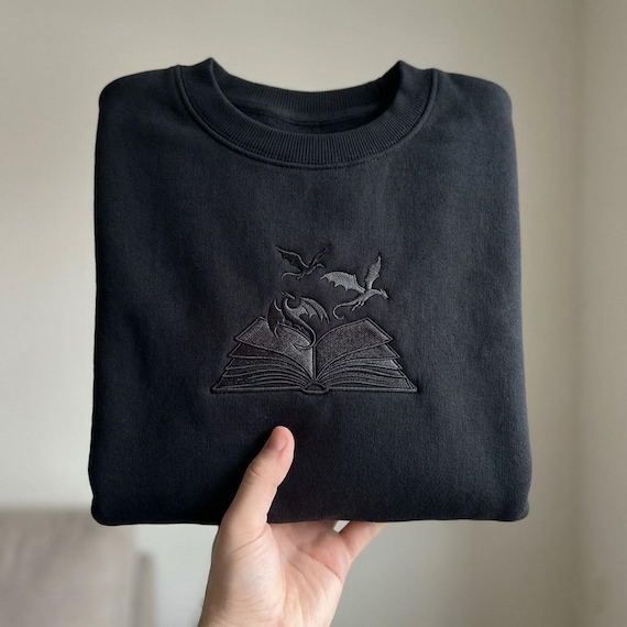 Fourth Wing Inspired Tone on Tone Embroidered Sweatshirt, Dragon Book Crewneck, Empyrean Series Dark Academia Top, Bookish Fantasy Sweater