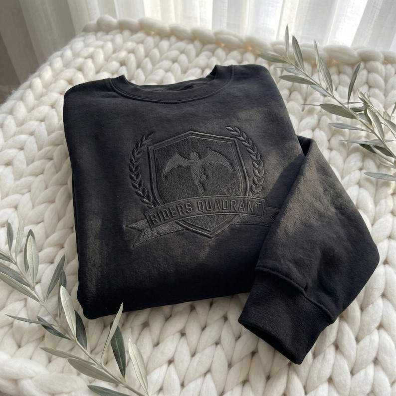 Embroidered Tone on Tone Ridered Quadrant Sweatshirt, Basgiath War Collage Shirt, Fourth Wing Shirt, Violet Sorrengail, Fantasy Book Dragon image 1