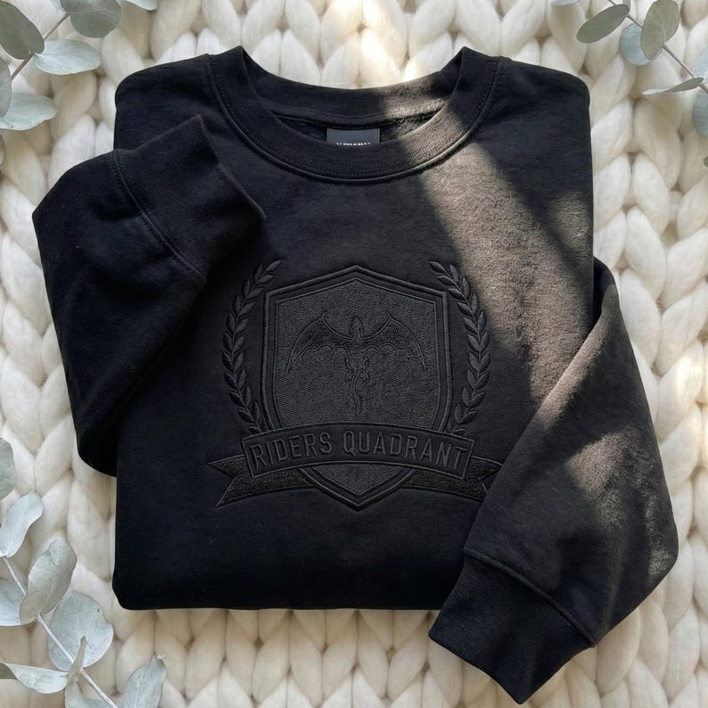 Embroidered Tone on Tone Ridered Quadrant Sweatshirt, Basgiath War Collage Shirt, Fourth Wing Shirt, Violet Sorrengail, Fantasy Book Dragon image 2