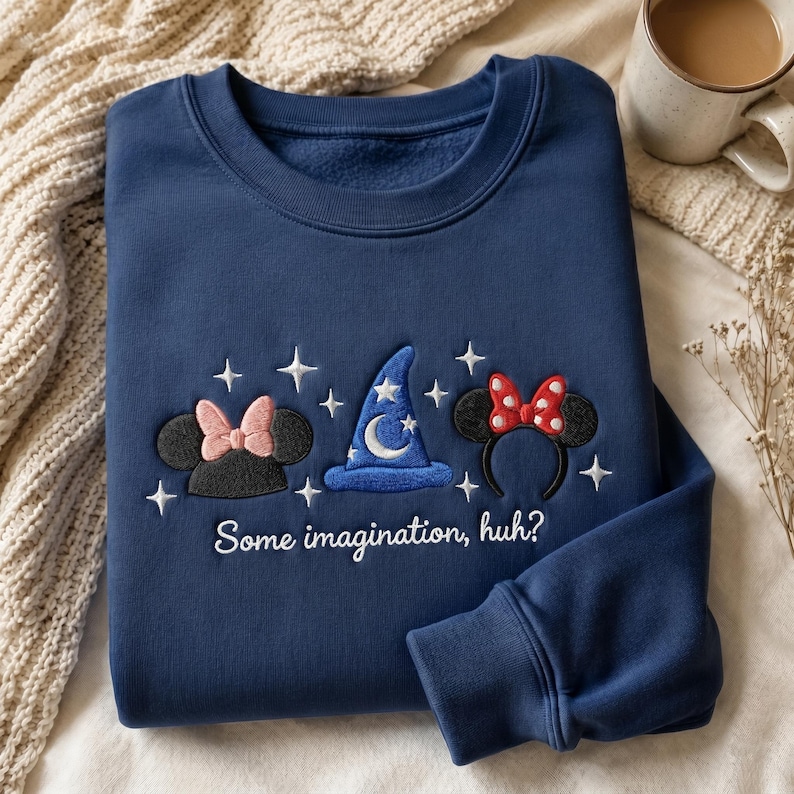 Some Imagination Huh Shirt, Embroidered Mickey Fantasia Sweatshirt, Coquette Bow Apparel, Magic Kingdom Tee, Disneyland Trip Outfit image 7