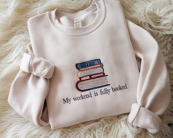 Vintage gestickt mein Wochenende ist ausgebucht Sweatshirt, Buch-Liebhaber-Sweatshirt, Bibliothekar Geschenk, Leser Geschenke, Bücherwurm Geschenk für Leser