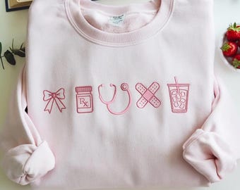 Moletom bordado para enfermeira, camiseta para profissionais de saúde, moletom para auxiliar de enfermagem, assistente médico, presente para formandos em enfermagem, moletom para enfermagem elegante