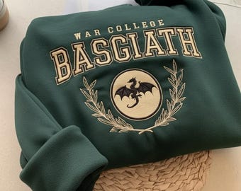 Geborduurd vintage Basgiath-oorlogscollagesweater, sweater vierde vleugel, Violet Sorrengail, Xaden Riorson, Fantasy Book Dragon