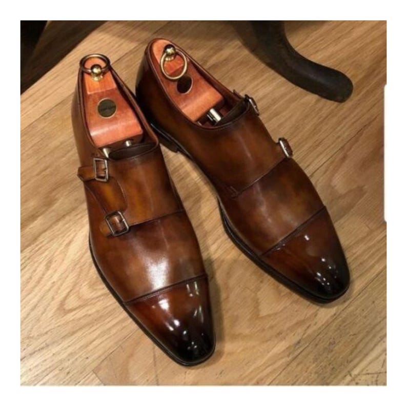 Zapatos de monje de cuero marrón hechos a mano: zapatos de vestir con doble hebilla, zapatos personalizados imagen 1