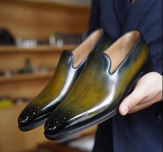 Handmade Yellow Leather Moccasin Loafer: Men's Slip-On Shoes Customized Shoe