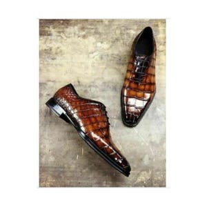 Handgemaakte leren oxfordschoenen met alligatorprint - bruine jurk formele op maat gemaakte schoen