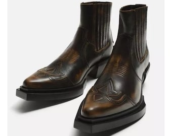 Handmade Two Tone Leather Chelsea Boots: Men's Bespoke Formal Elastic Boot