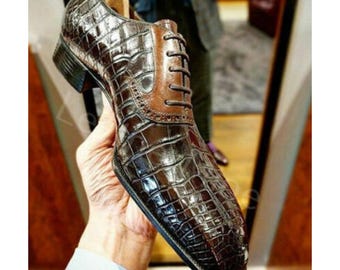 Zapatos Oxford de piel de caimán marrón hechos a mano: Zapatos formales para hombre