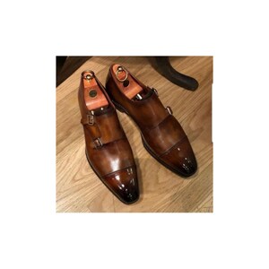 Zapatos de monje de cuero marrón hechos a mano: zapatos de vestir con doble hebilla, zapatos personalizados imagen 2