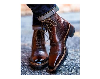 Handmade Maroon Leather Boots: Men's Norwegian Welted Lace-Up Dress Boots Customized Boot
