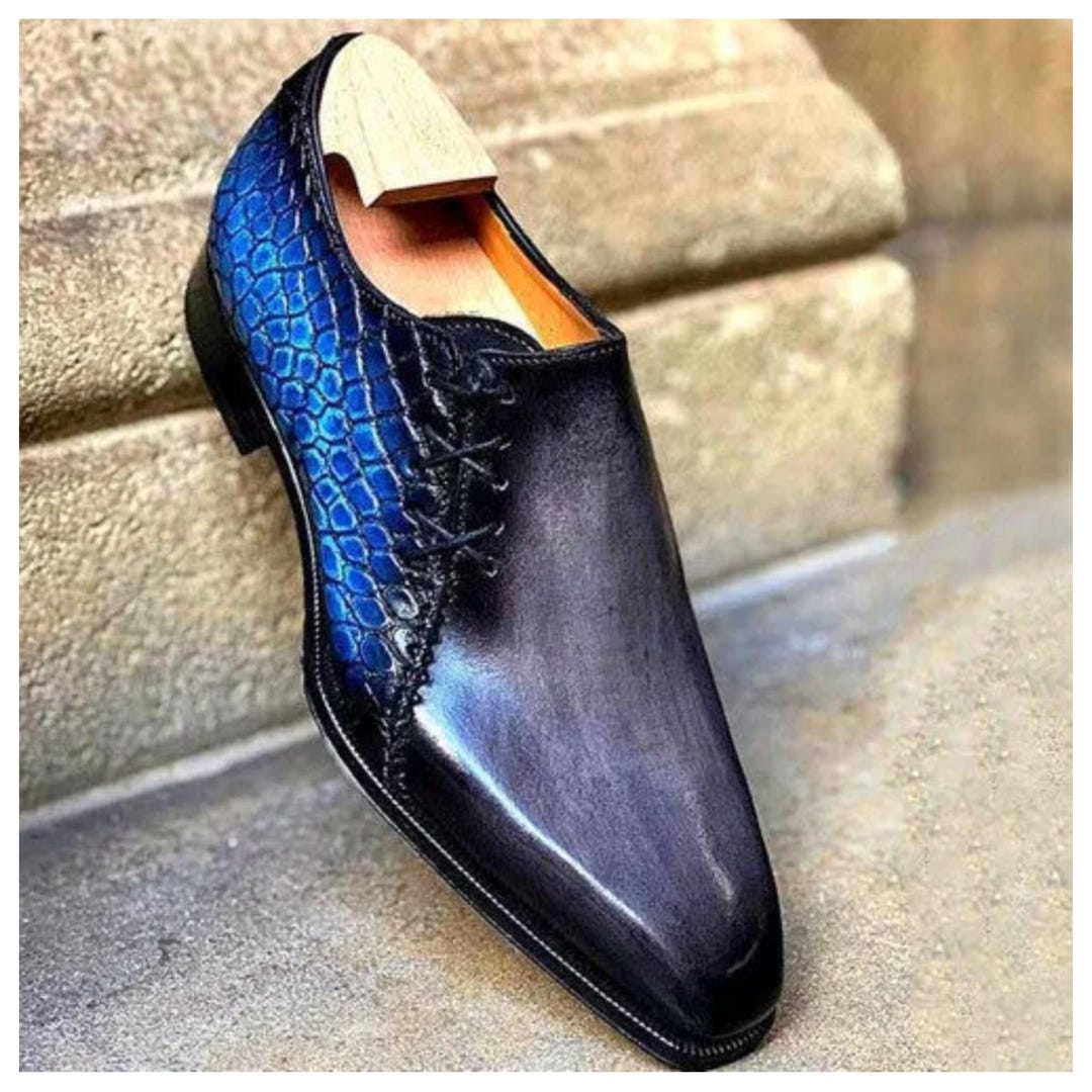 SIO Mens Alligator Print Leather Lace-Up Dress Shoes Size 10.5 Blue‎ Sio Men 13 Oxfords Formal Dress Shoes Blue Faux Alligator  main image 4