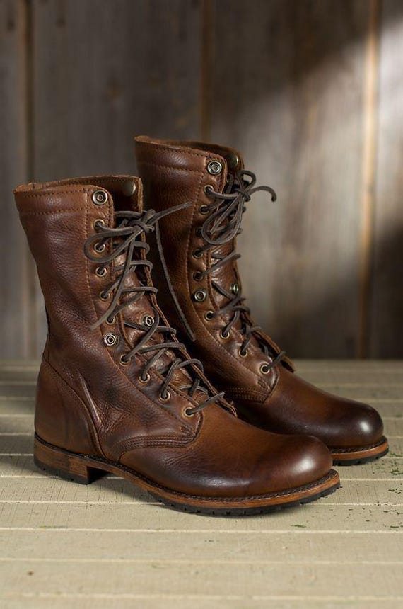 men\'s brown leather long marching boots handmade Order your Custom His & Her ? Original Hand-Tooled Leather  main image 3