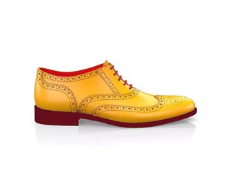 Zapatos Oxford Brogue de cuero amarillo hechos a mano: Zapatos de vestir con cordones para hombre. Zapatos personalizados.