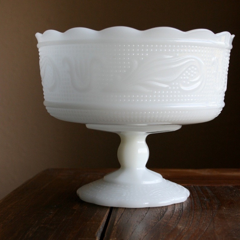 Vintage E.O. Brody Co. Milk Glass Pedestal Bowl M6000 Etsy