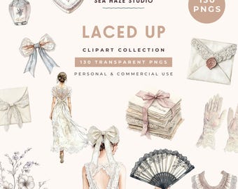 Laced Up Clipart Collection | 130 PNG Images | Vintage Lace, Bows & Romantic Fashion Clipart | Commercial Use