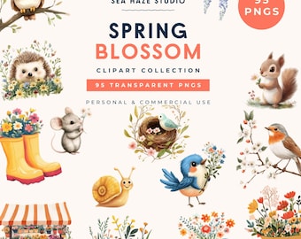 Spring Blossom Clipart | Floral PNG Bundle | Botanical Watercolor Graphics | Commercial Use
