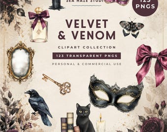 Gothic Clipart Bundle | Velvet & Venom | 123 PNG Images | Vampire Wedding, Dark Romance and Halloween Clip Art | Commercial Use