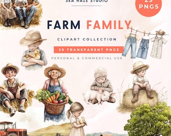 Farm Family Clipart Bundle | Country Life Illustrations (29 PNGs)