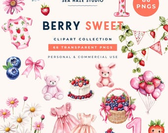 Berry Sweet Clipart | Strawberry PNG Bundle | Baby Shower Graphics | Commercial Use
