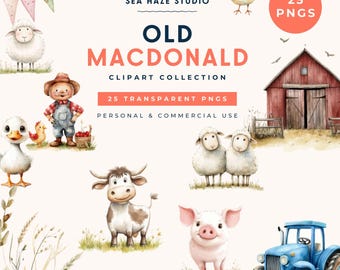 Old MacDonald Farm Clipart Bundle | Nursery Rhyme Animals PNG (Commercial Use)