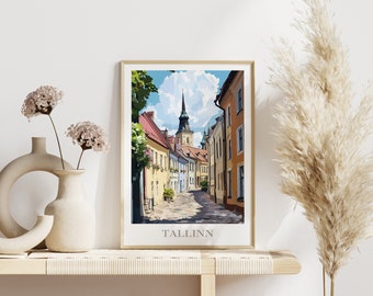 Lámina digital descargable de Tallín, Estonia / Póster de acuarela / Decoración para el hogar / Arte mural imprimible / Póster de viaje / Casco antiguo de Tallín