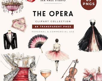 Opera Aesthetic Clipart Collection | 89 PNG Images | Vintage Theatre Watercolor Clipart | Commercial Use Included