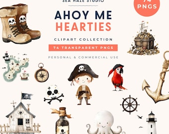 Pirate Clipart | Pirate PNG Bundle | Treasure Hunt Graphics | Commercial Use