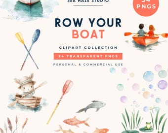 Row Your Boat Clipart Collection | Nursery Rhyme PNG Bundle (Commercial Use)