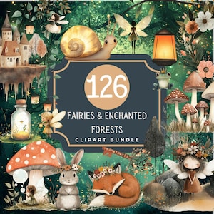 Fairies & Enchanted Forests 126 Images, Cute Fairy Clipart, Forest Animals, Magical Garden, Magical Forest, Fairy Tale, Digital Download