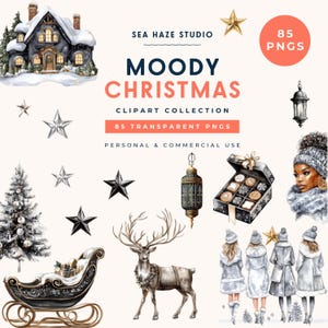 Moody Christmas Clipart | Watercolor PNG Images, Commercial Use (85 Files) image 1