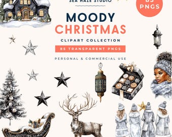 Moody Christmas Clipart | Watercolor PNG Images, Commercial Use (85 Files)