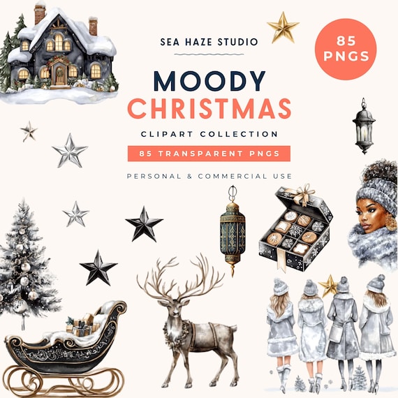 Moody Christmas Clipart | Watercolor PNG Images, Commercial Use (85 Files)