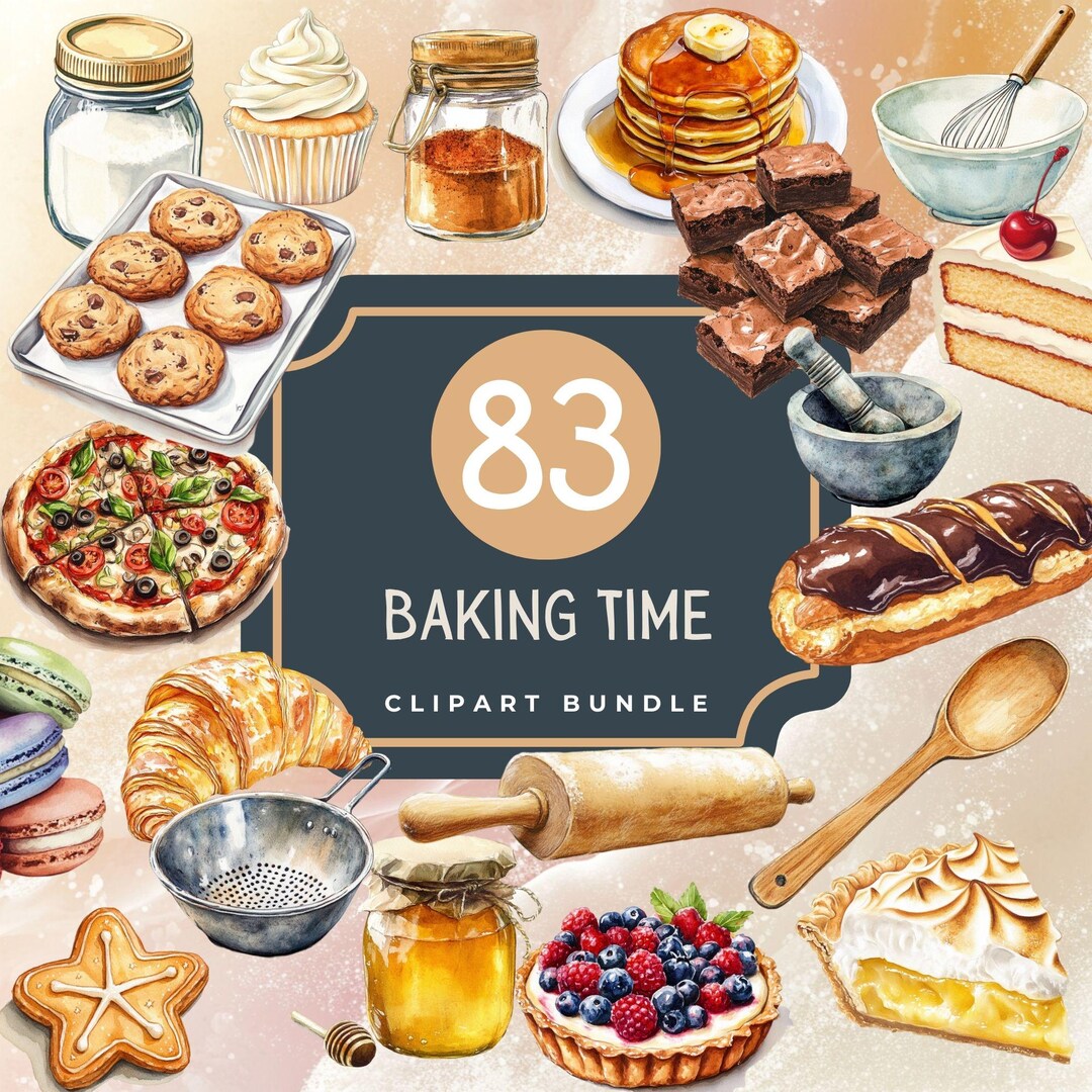 Baking Time Clipart Bundle, Cafe Bakery Clipart, Cake Kitchen Utensils ...