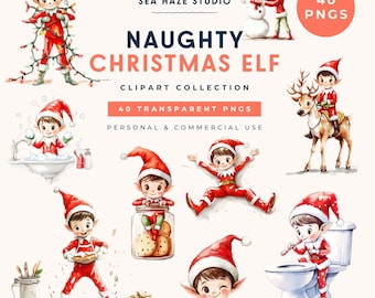 Christmas Elf Clipart Bundle | Naughty Elf | Elf on the Shelf | Elf with Christmas Hats On | Funny Elf | Elf Ideas